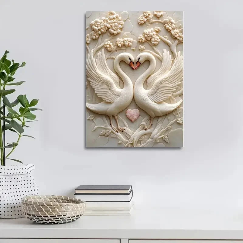 Swans in Love by Fred Levy Hadida, Painting 40x60cm Metal Print Ready to Hang