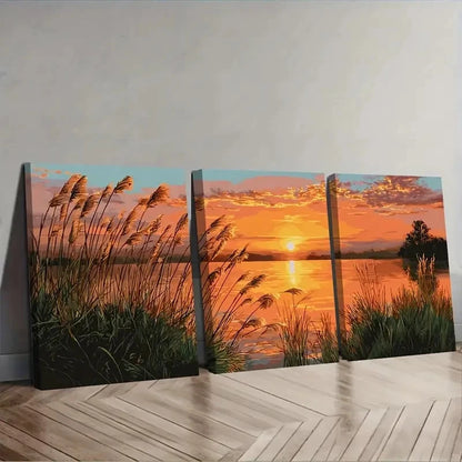 3pcs Serene Lake Glory Sunset Landscape Wall Art Set Canvas Framed 60x90cm - High Quality Print 100% Australian Made Wall Canvas Ready to Hang