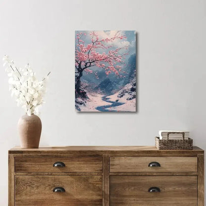 Beautiful Pink Sakuras Japanese Painting 40x60cm Metal Print Ready to Hang