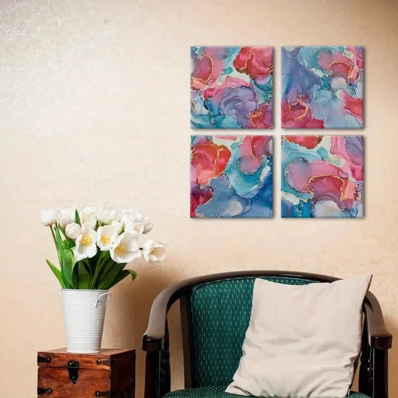 4pcs Abstract Watercolor  Wall Art Canvas Framed