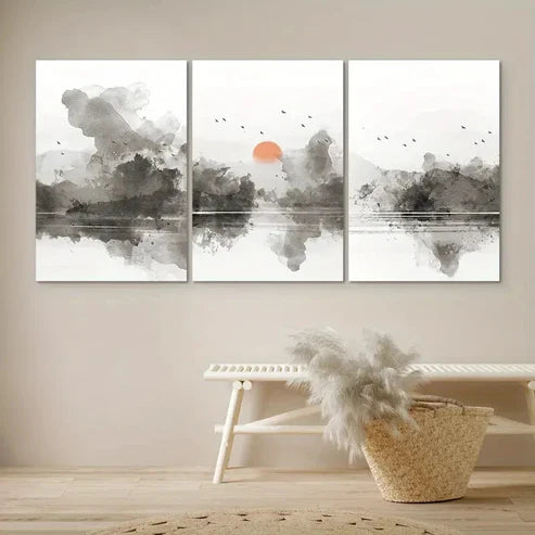3pcs 3 Pastel Abstract Landscape Modern Wall Art Set Canvas Unframed - High Quality Print 100% Australian Made Wall Canvas