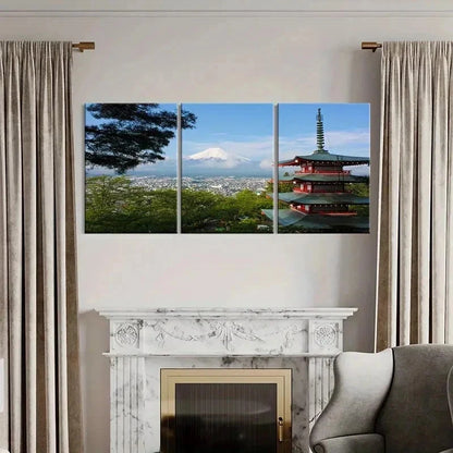 3pcs Japanese Temple Mount Fuji Wall Art Set Canvas Framed 40x60cm - High Quality Print 100% Australian Made Wall Canvas Ready to Hang