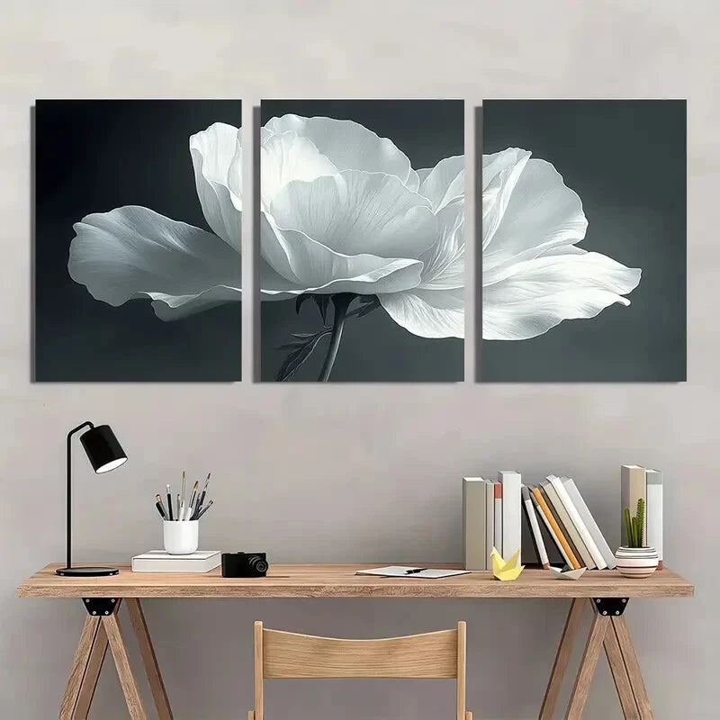 3pcs White Flower Dark Stems Nature Metal Print Ready to Hang Art