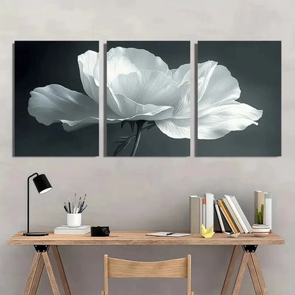 3pcs White Flower Dark Stems Nature Metal Print Ready to Hang Art