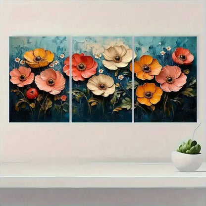 3pcs Colorful Poppy & Daisy Design Metal Print Ready to Hang Art