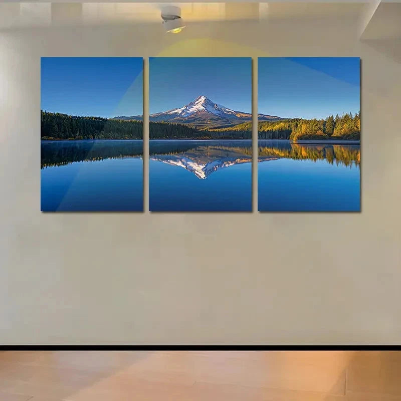 3pcs Mount Hood's Reflection In The Lake Wall Art Set Canvas Framed 60x90cm - High Quality Print 100% Australian Made Wall Canvas Ready to Hang