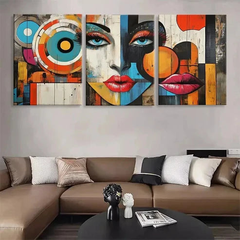 3pcs Abstract Geometric Pop Colorful Art Set Canvas Unframed - High Quality Print 100% Australian Made Wall Canvas