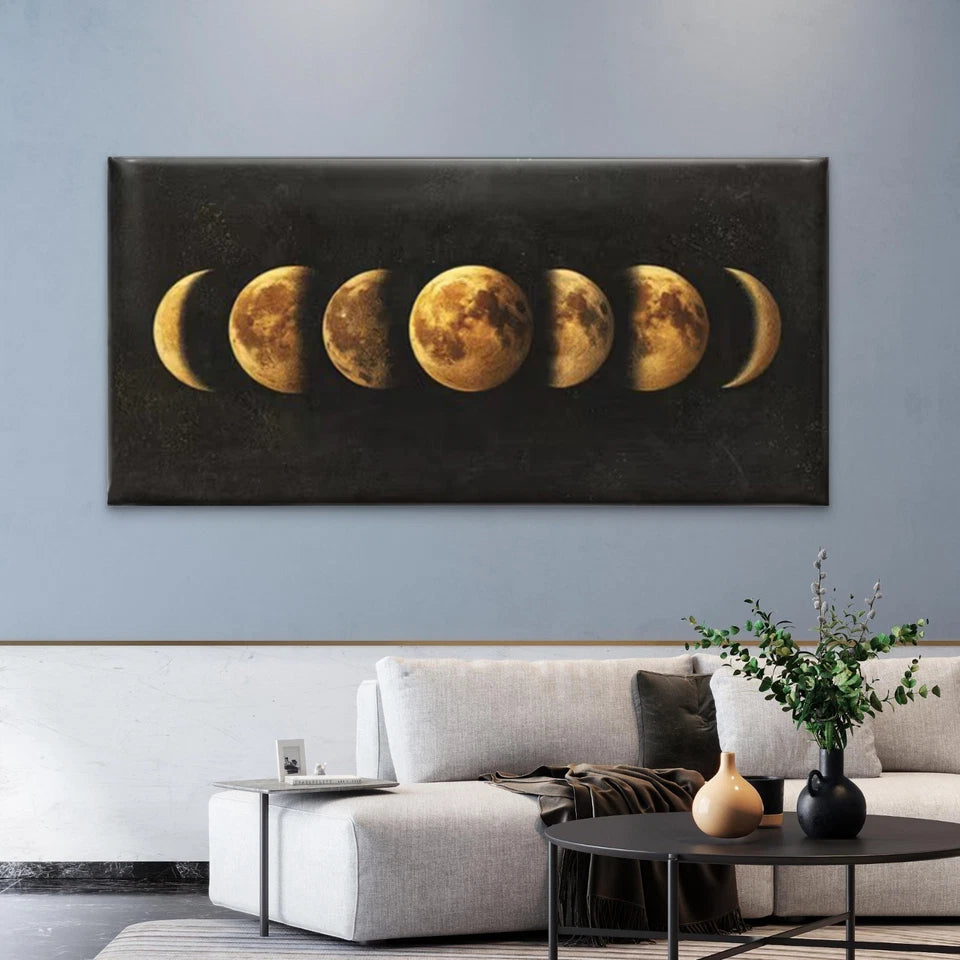 Celestial Lunar Cycle Chart Wall Art Canvas Office Home Room Framed 120x60cm