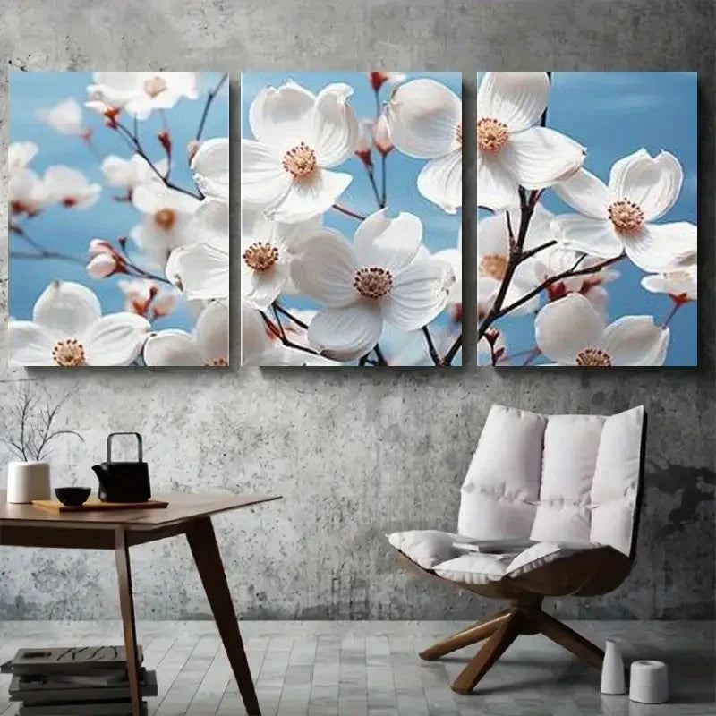 3pcs White Dogwood Flowers Blooming Nature Metal Print Ready to Hang Art
