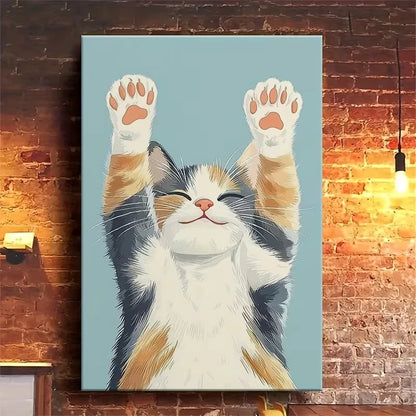 Vibrant Cute Flower Cat Oil Painting 60x90cm Metal Print Ready to Hang