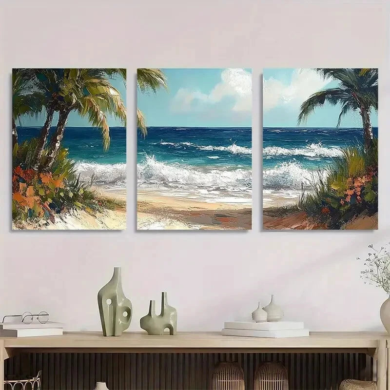 3pcs Modern Abstract Tropical Palm Tree Metal Print Ready to Hang Art