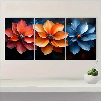 3pcs Vibrant Flower Modern Hung Metal Print Ready to Hang Art