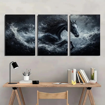 3pcs Abstract Horse Oil Paintings Black & White Metal Print Ready to Hang Art