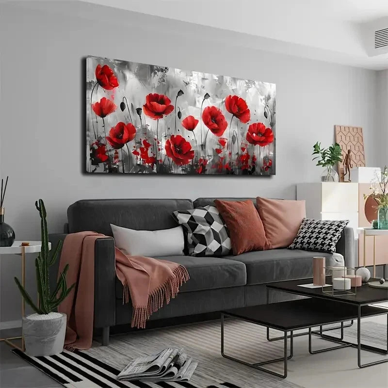 Red Poppy Floral Paintingall Art wall canvas office home room framed 120x60cm