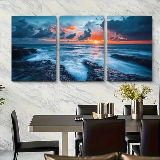 3pcs Godrevy Beach Cornwall Scenic Metal Print Ready to Hang Art