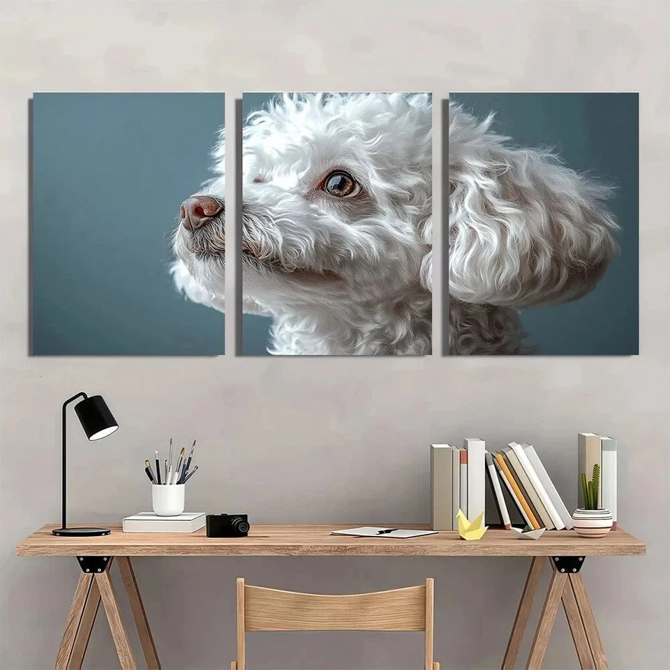3pcs Elegant White Poodle Brown Eye Metal Print Ready to Hang Art