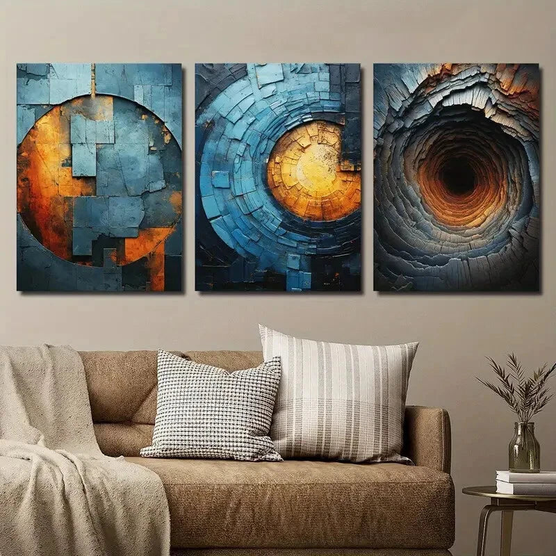 3pcs Abstract Blue Orange Brick Texture Perfect Wall Art Set Canvas Framed 40x60cm - High Quality Print 100% Australian Made Wall Canvas Ready to Hang
