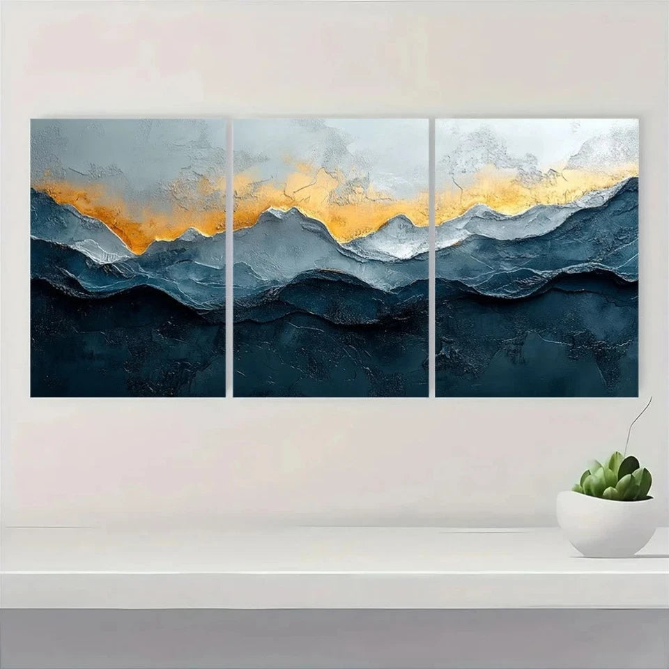 3pcs Elegant Grey and White Abstract Metal Print Ready to Hang Art