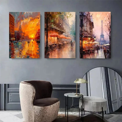3pcs Romantic Parisian Street Art Metal Print Ready to Hang Art