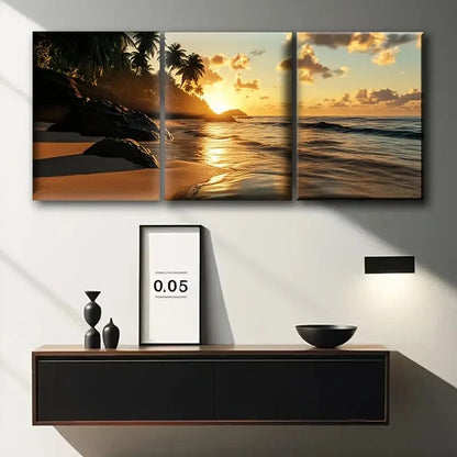 3pcs Sunset at The Tropical Beach Metal Print Ready to Hang Art