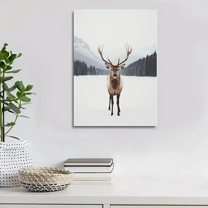 Majestic Stag in Snowy Landscape Painting 40x60cm Metal Print Ready to Hang