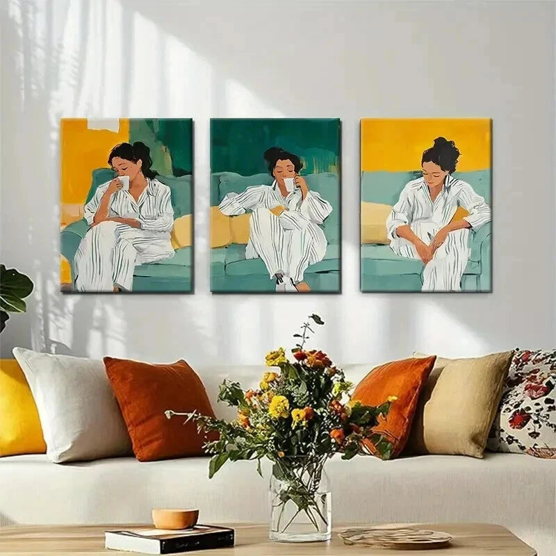 3pcs Modern Cozy Morning Relaxation Perfect Wall Art Set Canvas Framed 40x60cm - High Quality Print 100% Australian Made Wall Canvas Ready to Hang