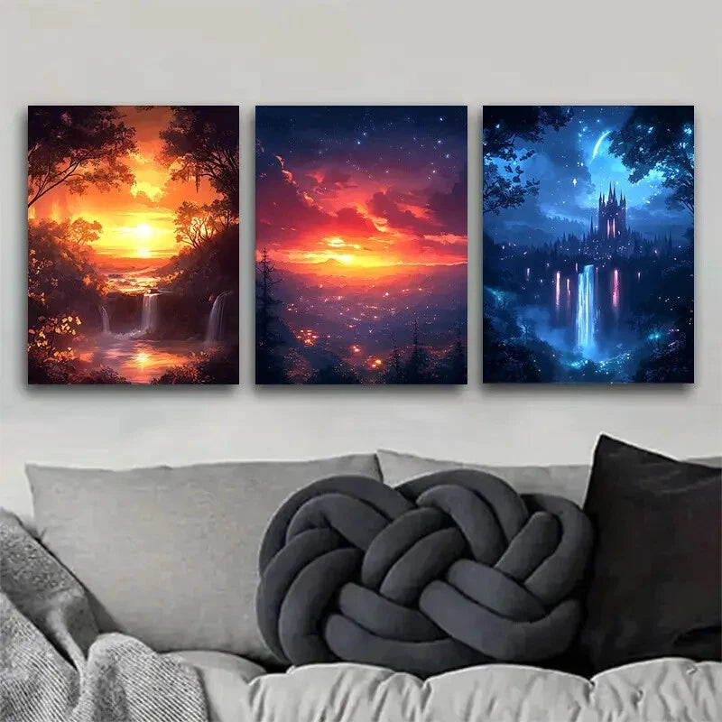 3pcs Fantasy Landscape Enchanted Décor Perfect Wall Art Set Canvas Framed 40x60cm - High Quality Print 100% Australian Made Wall Canvas Ready to Hang