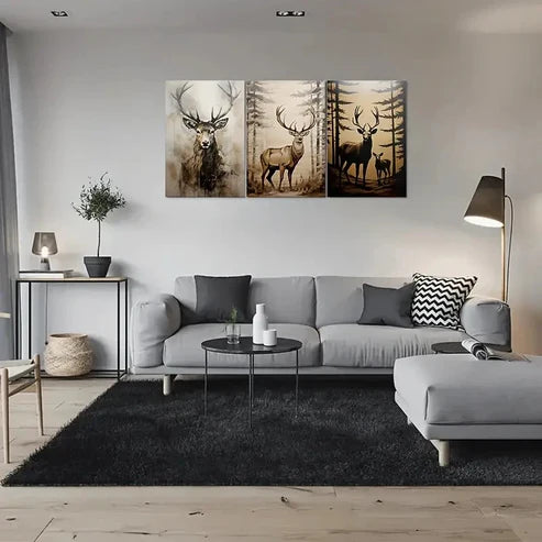 3pcs Nature Majesty Deer Family Wall Art Canvas Unframed - High Quality Print 100% Australian Made Wall Canvas