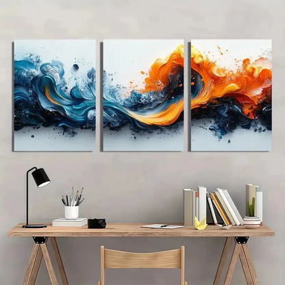 3pcs Abstract Colorful Blue Orange Graffiti White Metal Print Ready to Hang Art