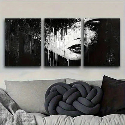 3pcs Monochrome Dripping Portrait Wall Art Set Canvas Framed 60x90cm - High Quality Print 100% Australian Made Wall Canvas Ready to Hang
