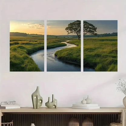 3pcs Winding River Through Countryside Perfect Wall Art Set Canvas Framed 40x60cm - High Quality Print 100% Australian Made Wall Canvas Ready to Hang