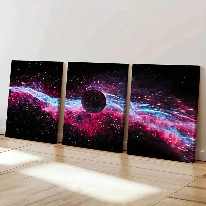 3pcs Vibrant Planet & Nebula Posters Wall Art Set Canvas Framed 40x60cm - High Quality Print 100% Australian Made Wall Canvas Ready to Hang