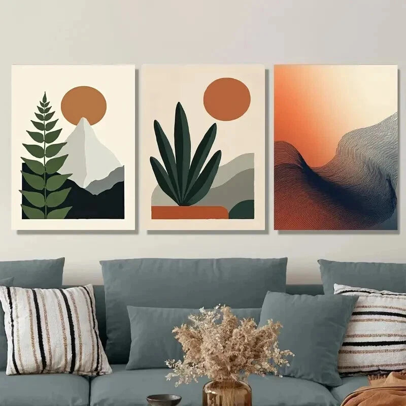 3pcs Modern Minimalist Abstract Plant Wall Art Set Canvas Framed 50x70cm - High Quality Print 100% Australian Made Wall Canvas Ready to Hang