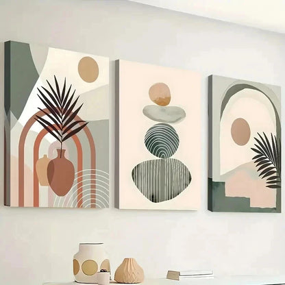 3pcs Abstract Geometric Line Plant Designs Wall Art Set Canvas Framed 40x60cm - High Quality Print 100% Australian Made Wall Canvas Ready to Hang