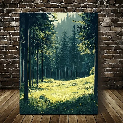 Vibrant Green Landscape with Sunlit Trees Painting  40x60cm Metal Print Ready to Hang