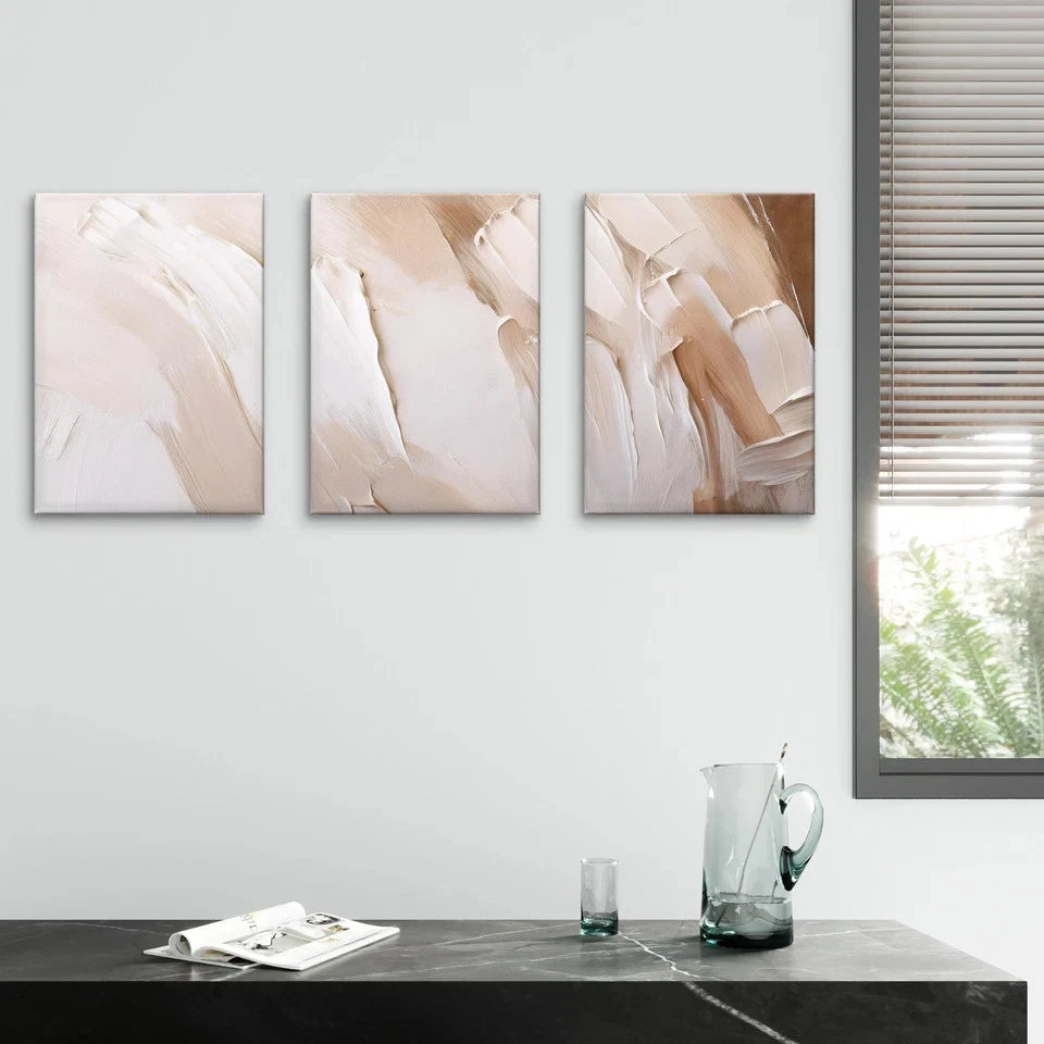 3pcs Modern Minimalist Beige and White Textured Wall Art Set Canvas Framed 40x60cm - High Quality Print 100% Australian Made Wall Canvas Ready to Hang