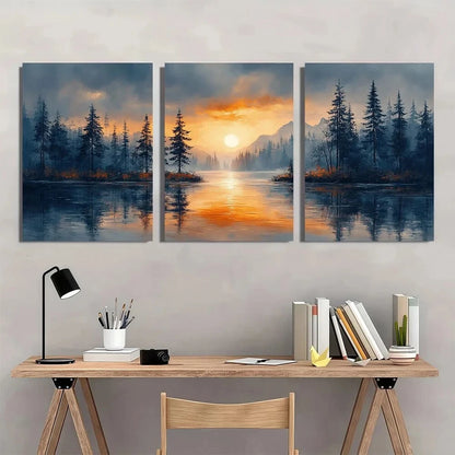 3pcs Trees & Mountain Seascape Abstract Metal Print Ready to Hang Art