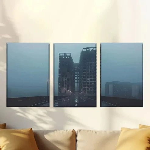 3pcs The City Under Dim Lights Wall Art Set Canvas Unframed – High Quality Print 100% Australian Made Wall Canvas