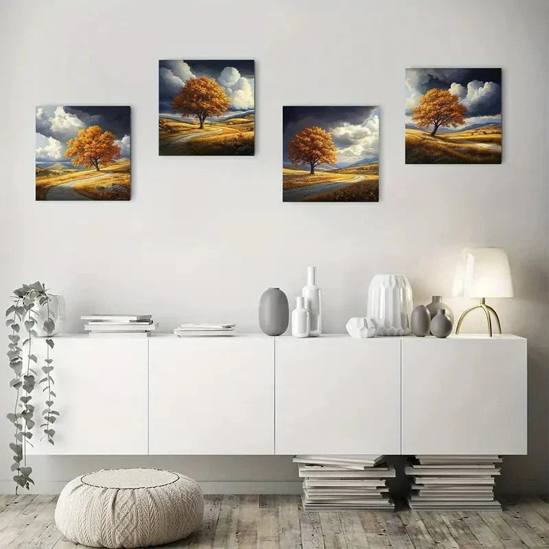 4pcsAutumn Leaves Tree ValleyWall Art Canvas Framed