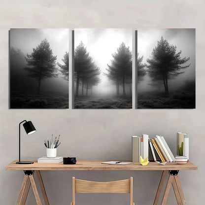 3pcs Misty Forest Trees in Foggy Metal Print Ready to Hang Art