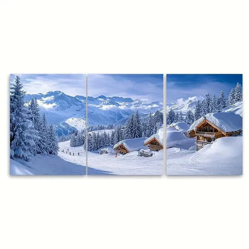 3pcs Ski Resort Print Luxe Alpine Art Wall Art Set Canvas Unframed – High Quality Print, 100% Australian Made Wall Canvas