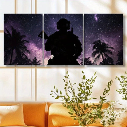 3pcs Tropical Palm Trees & Starry Night Sky Metal Print Ready to Hang Art