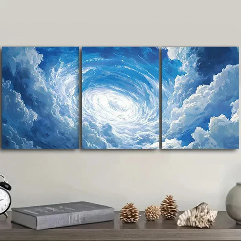 3pcs Modern Blue & White Swirl Pattern Wall Art Set Canvas Unframed - High Quality Print 100% Australian Made Wall Canvas