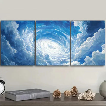 3pcs Modern Blue & White Swirl Pattern Wall Art Set Canvas Unframed - High Quality Print 100% Australian Made Wall Canvas