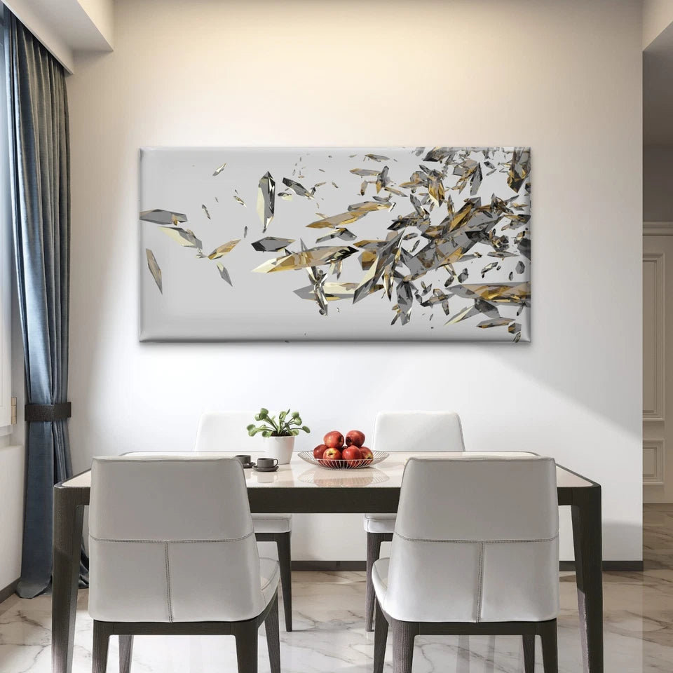 Broken Glass Shards Abstract Wall Art Canvas Office Home Room Framed 120x60cm