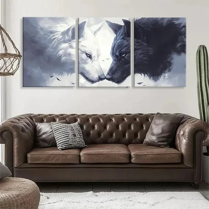 3pcs White and Black Wolf Face Abstract Perfect Wall Art Canvas Unframed – High Quality Print 100% Australian Made Wall Canvas