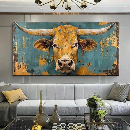 Rustic Bull Vintage Perfect Wall Art Canvas Office Home Room Framed 120x60cm