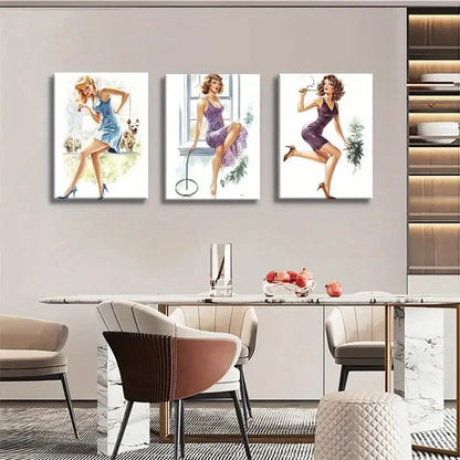 3pcs Vintage Pin-Up Girl Retro Glamorous Perfect Wall Art Set Canvas Framed 40x60cm - High Quality Print 100% Australian Made Wall Canvas Ready to Hang