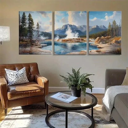 3pcs Majestic Yellowstone Geyser Lands Perfect Wall Art Canvas Unframed - High Quality Print 100% Australian Made Wall Canvas