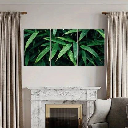 3pcs Green Bamboo Leaves Nature-Inspired Metal Print Ready to Hang Art